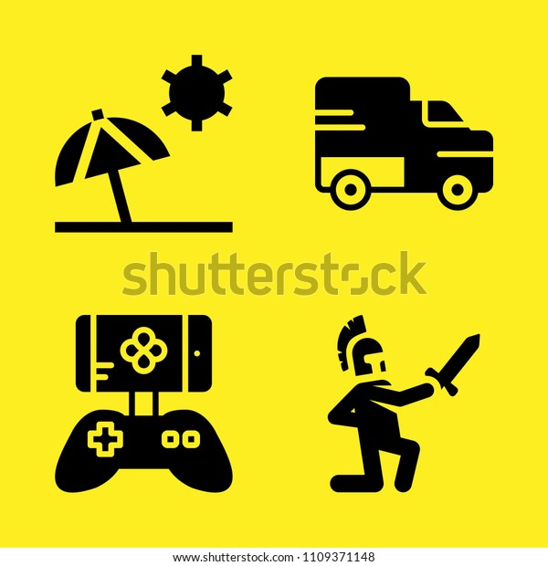truck, battle, game controller\
and beach vector icon set. Sample icons set for web and graphic\
design