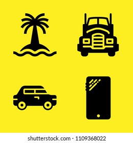 truck, beach, car and smartphone vector icon set. Sample icons set for web and graphic design