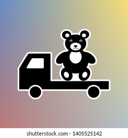 Truck with bear. Black icon in white shell at pastel color background. Illustration.