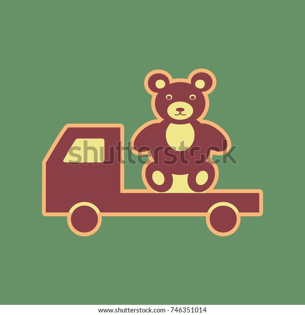 Truck\
with bear. Vector. Cordovan icon and mellow apricot halo with light\
khaki filled space at russian green\
background.