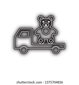 Truck with bear. Vector. Double contour black icon with soft shadow at white background. Isolated.