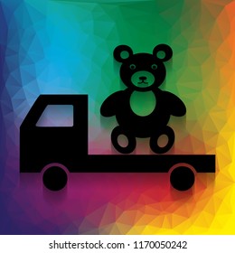 Truck with bear. Vector. Flat style black icon on white.