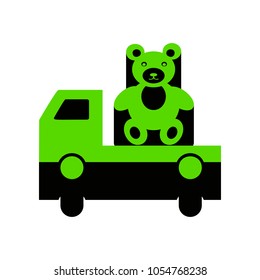 Truck with bear. Vector. Green 3d icon with black side on white background. Isolated.