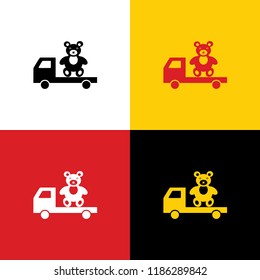 Truck with bear. Vector. Icons of german flag on corresponding colors as background.