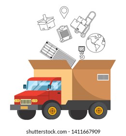 truck with a big box in the back vector illustration