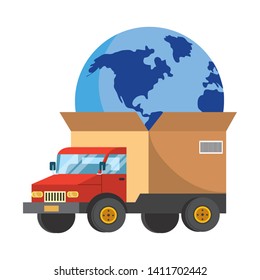 truck with a big box in the back vector illustration