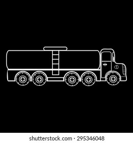 The truck big car transportation of gas liquids milk water fish transportation. Black and white silhouette of the car