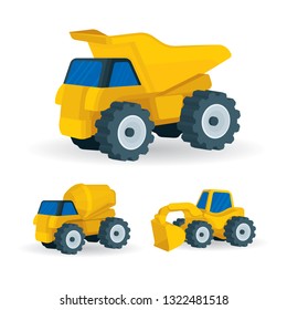 Truck. Big heavy yellow mining truck or dumper Vector illustration. Construction machine icon.