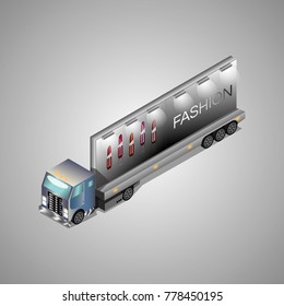 Truck with billboard. Vector isometric.