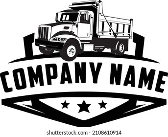 truck black logo on white. dump truck company trucking logo