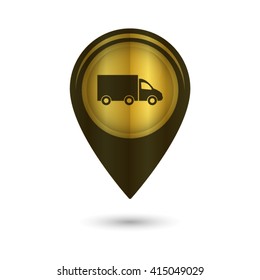 Truck - black vector icon; golden  map pointer