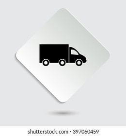 Truck - black vector icon  on a paper button