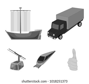 The truck, the boat, the subway, the funicular modes of transport. Transport set collection icons in monochrome style vector symbol stock illustration web.