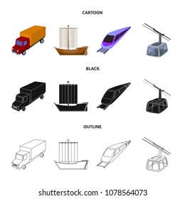 The truck, the boat, the subway, the funicular modes of transport. Transport set collection icons in cartoon,black,outline style vector symbol stock illustration web.