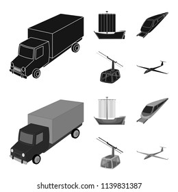 The truck, the boat, the subway, the funicular modes of transport. Transport set collection icons in black,monochrom style vector symbol stock illustration web.