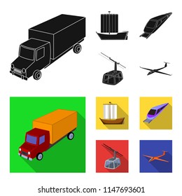 The truck, the boat, the subway, the funicular modes of transport. Transport set collection icons in black, flat style vector symbol stock illustration web.