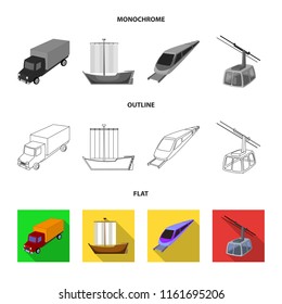 The truck, the boat, the subway, the funicular modes of transport. Transport set collection icons in flat,outline,monochrome style vector symbol stock illustration web.