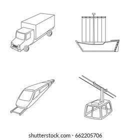 The truck, the boat, the subway, the funicular modes of transport. Transport set collection icons in outline style vector symbol stock illustration web.