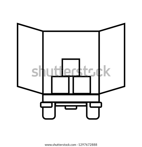 Truck with box in\
baggage sign. Back view