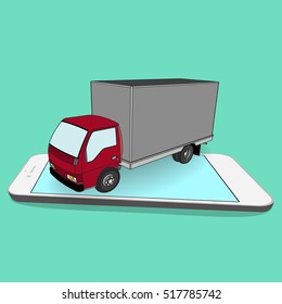  truck with box container on the smartphone.
