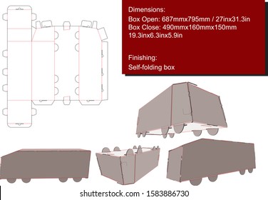 Truck box packing self-folding die cut vector