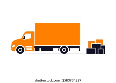 Truck and boxes icon. Colored silhouette. Side view. Vector simple flat graphic illustration. Isolated object on white background. Isolate.