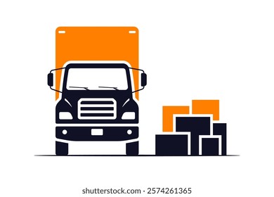 Truck and boxes icon. Delivery van. Colored silhouette. Front side view. Vector simple flat graphic illustration. Isolated object on white background. Isolate.