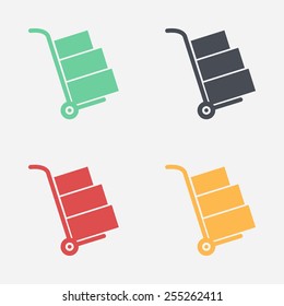 Truck with boxes icon.  Hand truck sign simbol.