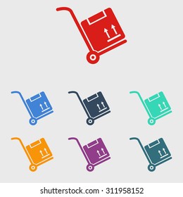 Truck with boxes icon.  Hand truck sign simbol.