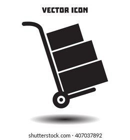 Truck with boxes icon.  Hand truck sign simbol.