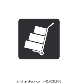 Truck with boxes icon.  Hand truck sign symbol. black button.