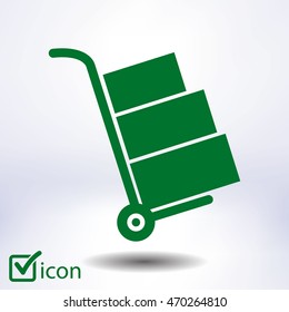 Truck with boxes icon.  Hand truck sign simbol.