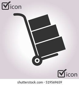 Truck with boxes icon.  Hand truck sign simbol.