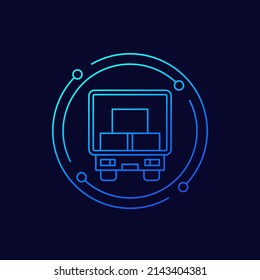 truck with boxes line vector icon, back view