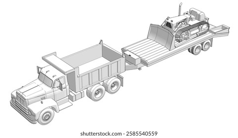 truck and bulldozer 3d illustration