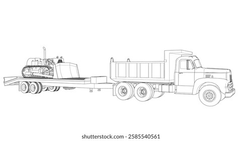 truck and bulldozer 3d illustration