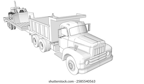 truck and bulldozer 3d illustration