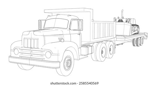 truck and bulldozer 3d illustration