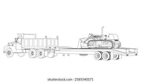 truck and bulldozer 3d illustration