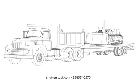 truck and bulldozer 3d illustration