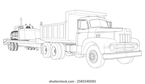 truck and bulldozer 3d illustration