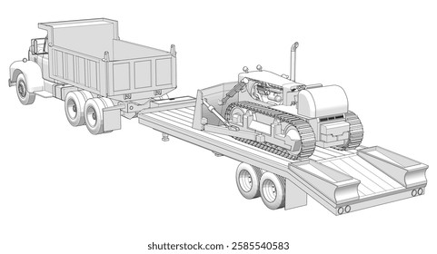 truck and bulldozer 3d illustration