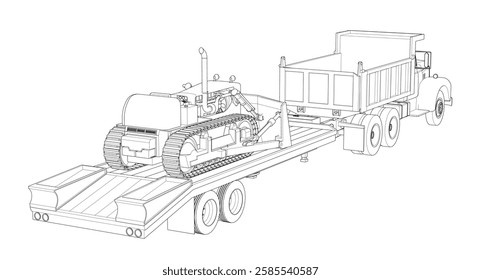 truck and bulldozer 3d illustration