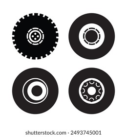 Truck Bus Car wheel icons set black wheel tires silhouette collection