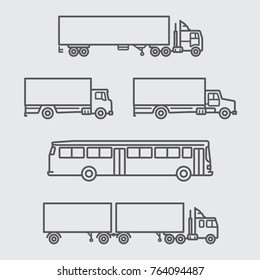 Truck and Bus of side view line icon