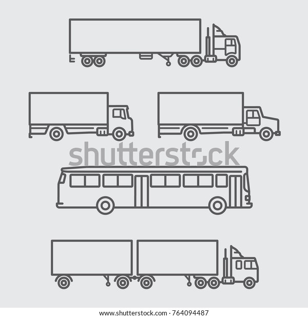 Truck and Bus of side view\
line icon