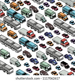 truck and bus transport isometric pattern