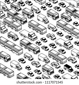 truck and bus transport isometric pattern