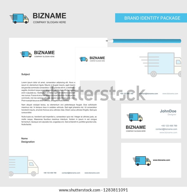 Truck Business Letterhead, Envelope and visiting\
Card Design vector\
template