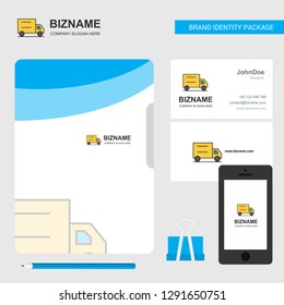 Truck Business Logo, File Cover Visiting Card and Mobile App Design. Vector Illustration